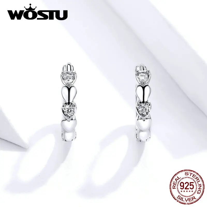 WOSTU дизайн подлинные 925 пробы серебряные серьги-кольца Горячая мода блестящие серьги в форме сердца подарок на свадьбу BKE777