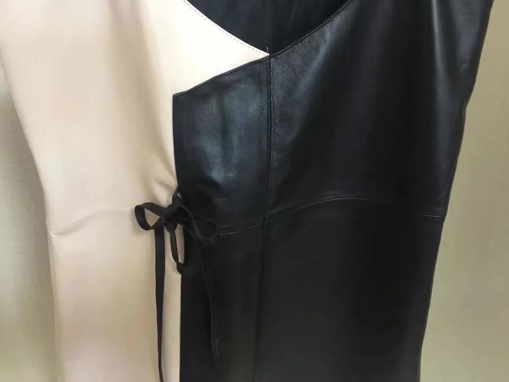 

FW shipping.Wholesales, YR!Free staple ,women slip dress ,cute ,sleek,contrast col,authetic sheepskin leather dress,big sale