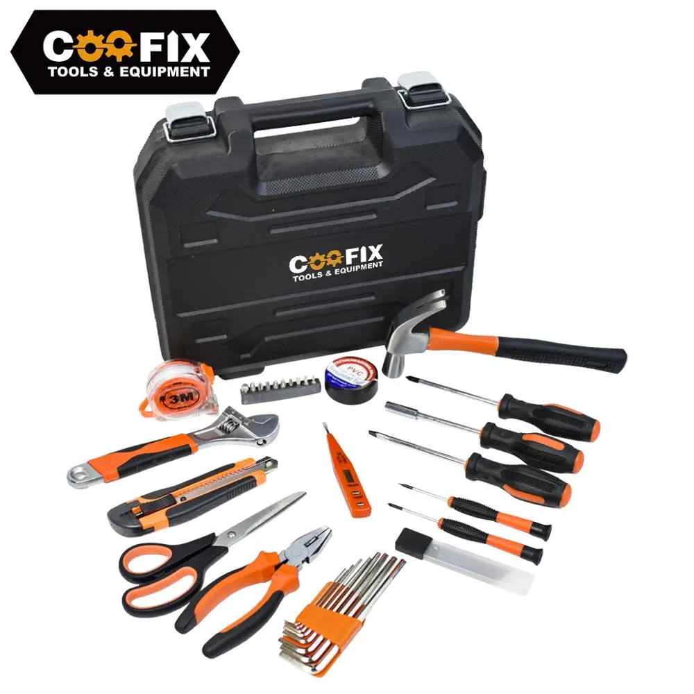 COOFIX New Hand Tool Kits General DIY Household Repair Tool with Plastic Toolbox Storage Case Socket Wrench Screwdriver Knife