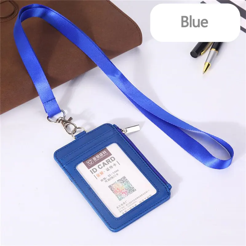 Синий Lanyards держатель удостоверения личности кожаный чехол Porte Bus нескользящий Мужской Женский банк держатель для кредитных карт ремешок для кошелька держатель для монет - Цвет: Синий