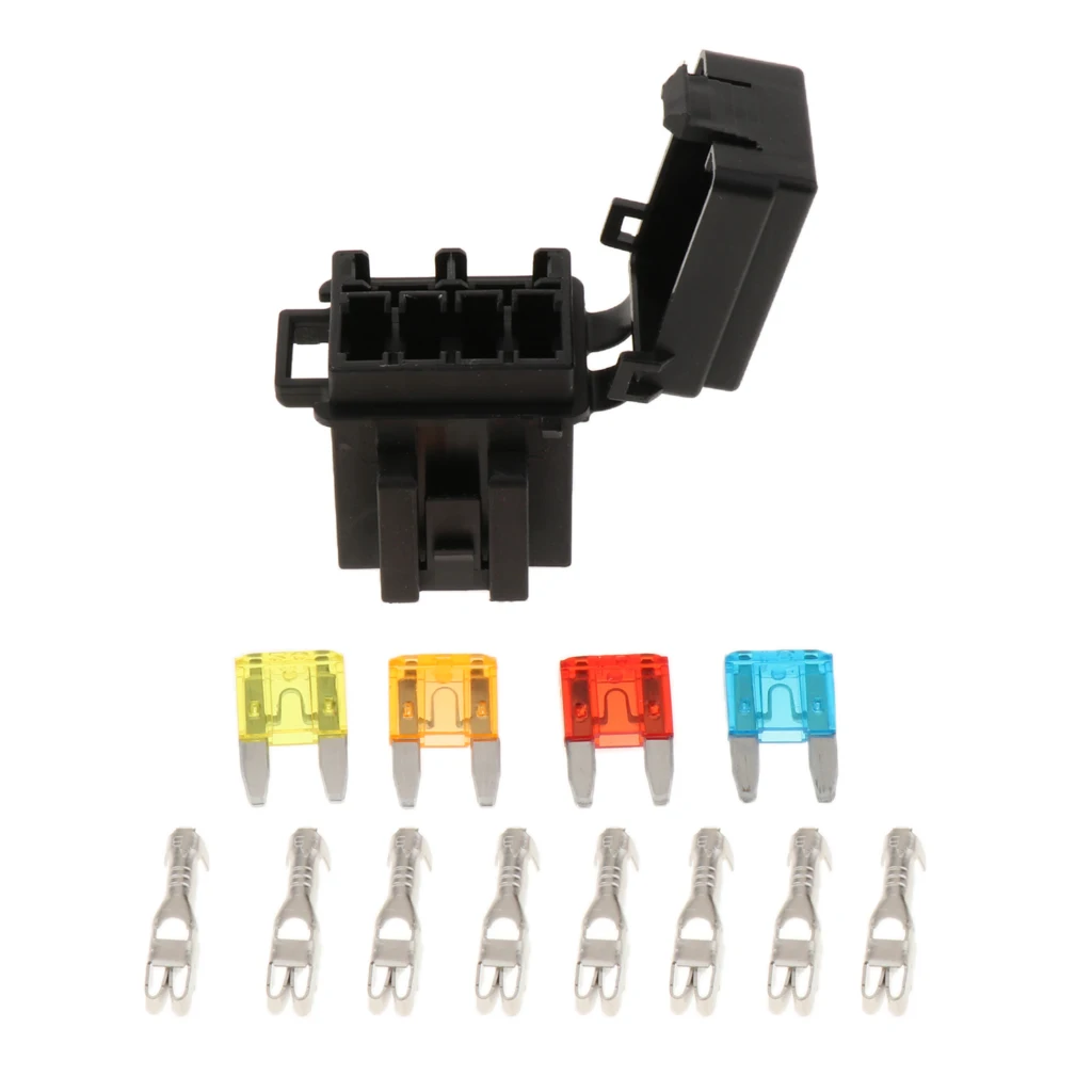 

Automotive 4 Way Fuse Holder Box + 1 Relay Socket For Truck/SUV/Trailer/RV