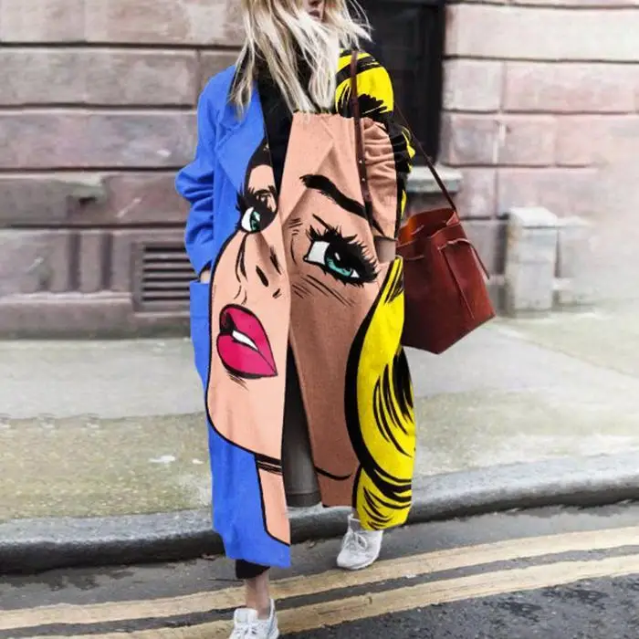 

Women's Printed Coat autumn 2021 New Long Sleeve Lapel casual long overcoat
