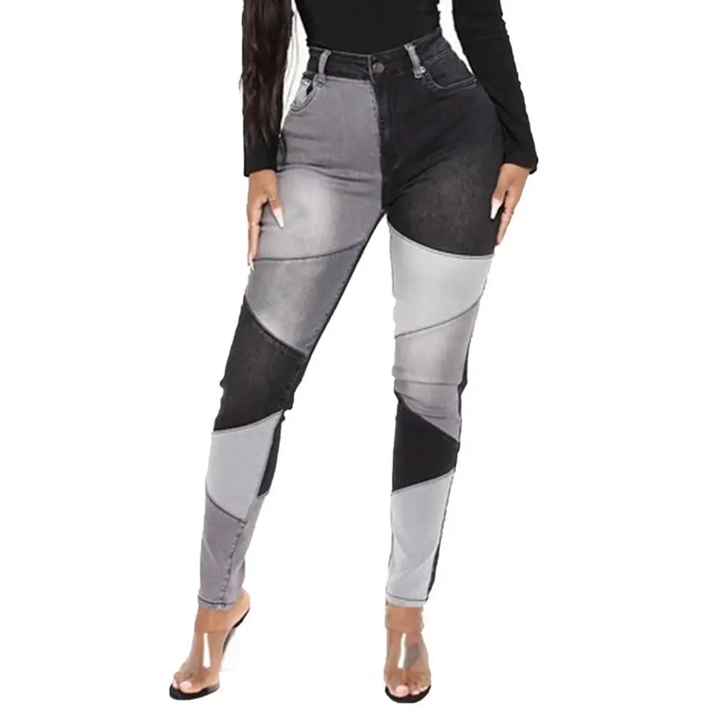 

70% Прямая поставка! Женские комбинированные джинсы, облегающие узкие джинсовые брюки с высокой талией для повседневной жизни