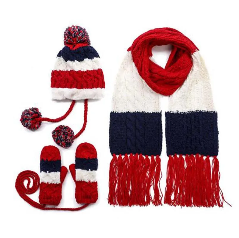 

3Pcs/Set Free Shipping New Arrival Fashion Women Knitted Hat Scarf Gloves Girls Lovely Winter Warm Soft Woolen Crochet Suit