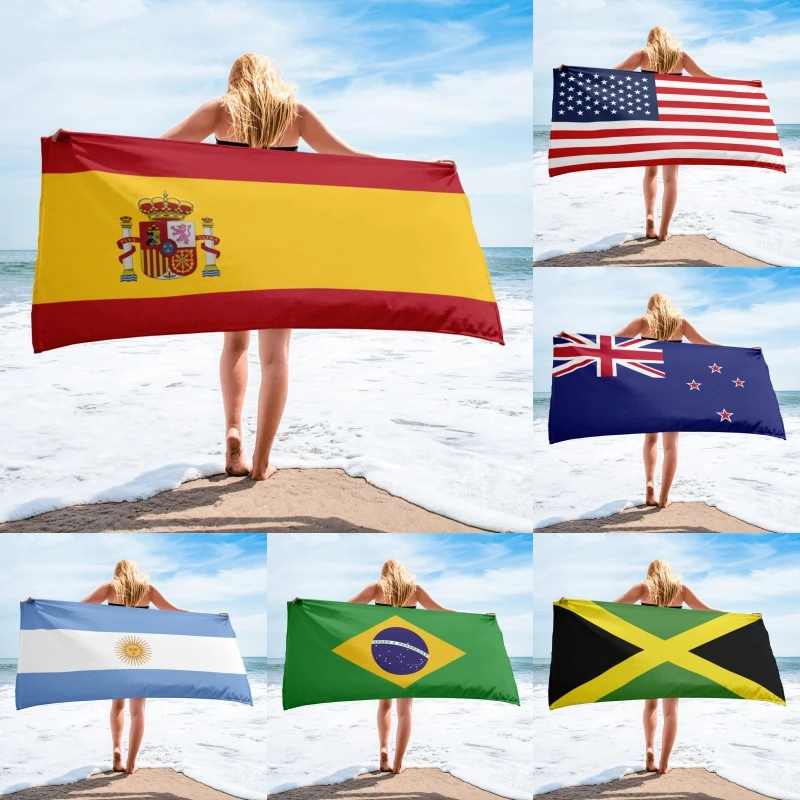 Spain France Flag Printed Microfiber Bath Beach Towel for Adults 75*150cm Soft Water Absorbing Breathable Summer Swimming Travel