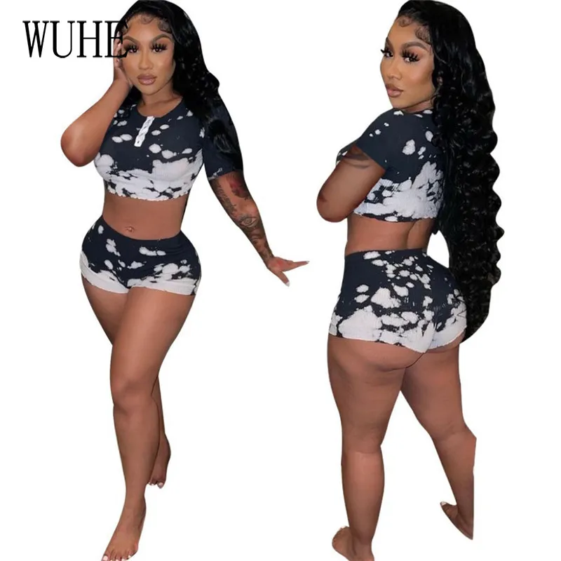 

KEXU Party Streetwear Outfits Print Short Sleeve O Neck Crop Top Tight Bag Hip Pants Summer Women Sports Casual Club 2 Suits