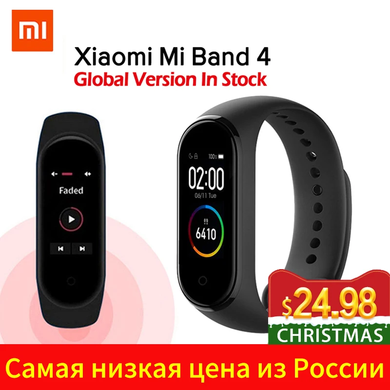 Xiaomi mi-браслет 4 музыкальный смарт-браслет mi Band 4 браслет пульсометр фитнес 135 мАч цветной экран Bluetooth 5,0 браслеты