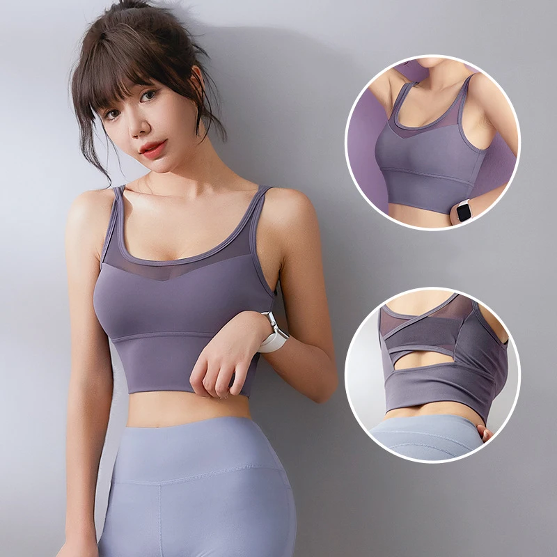 

Women Cropped Tank Tops Bras For Sports Gym Fitness Yoga Running Female Seamless With Cross Straps Padded Pitted Without Bones