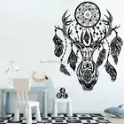 Виниловая наклейка на стену с изображением Ловца снов и перьев, в богемном этническом стиле, амулет в этническом стиле для охоты, дома, гостиной, декоративная наклейка, подарок