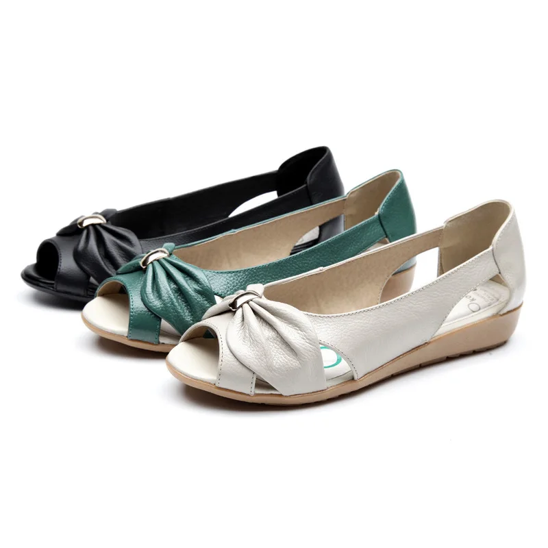 

Сандалии женские из натуральной кожи, босоножки на платформе, туфли с открытым носком, плоская подошва, Мокасины, модная обувь