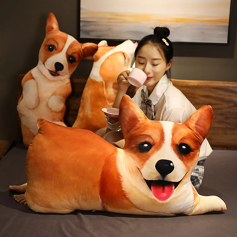 

New 50/65/85cm Simulation 3D Corgi Dog Plush Pillow Stuffed Soft Animal Dog Plush Toys Cartoon Cushion Cute Gift for Girl Kid
