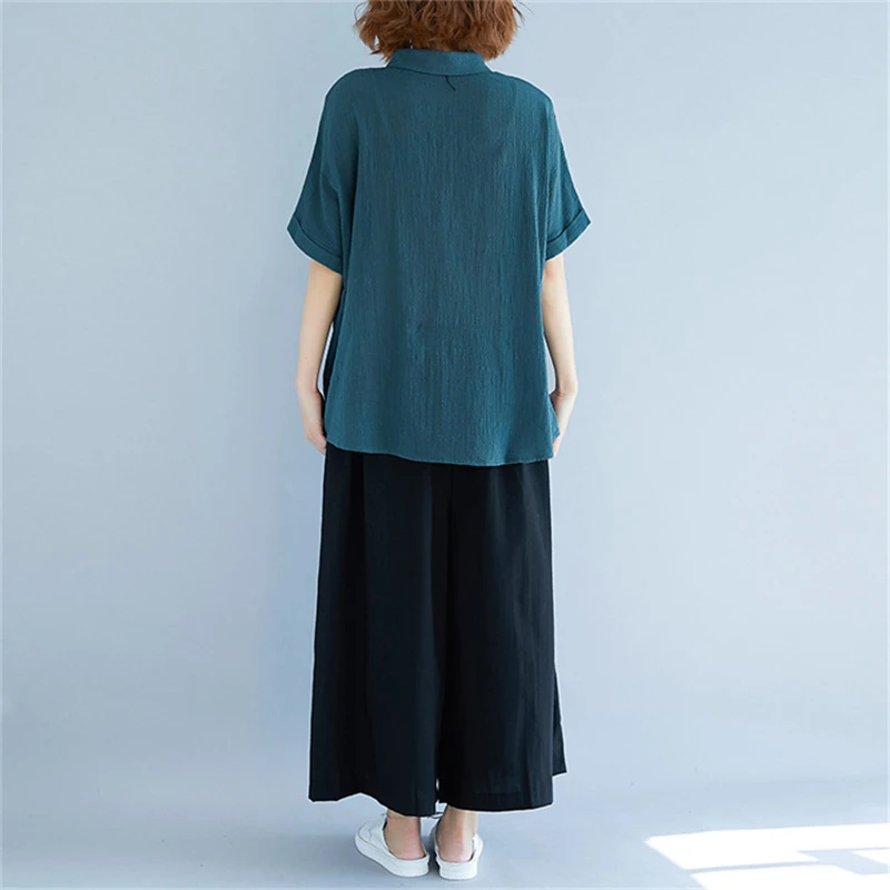 

BIG SIZE Summer Women Fashion Elegant Solid Color Tops Ladies Female Plus Large Short Sleeve Cotton Linen Loose Blouse Shirt