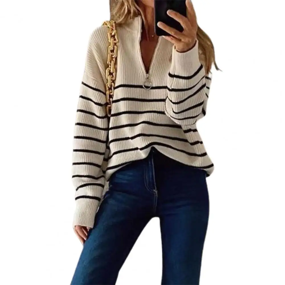 

Осенне-зимний женский свитер, повседневный полосатый джемпер с длинным рукавом в стиле пэчворк, свободные вязаные свитера, модные топы, пул...
