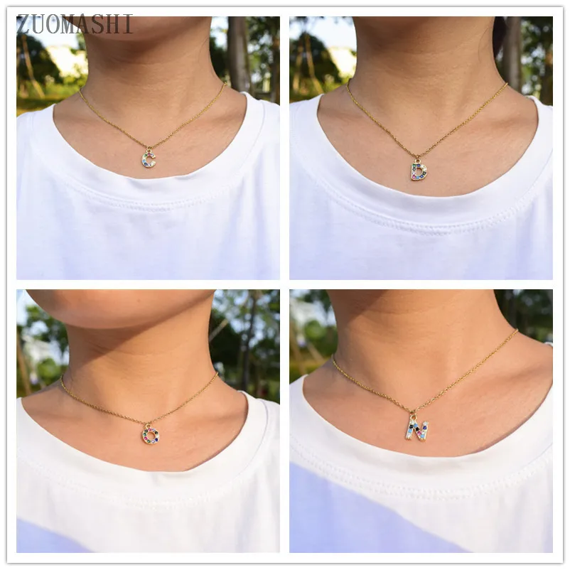 Ожерелье с разноцветными фианитами 26 тыльных букв|Ожерелья подвеской| |