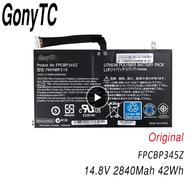 Оригинальный аккумулятор GONYTC FPCBP345Z для ноутбука Fujitsu LifeBook UH572 UH552 Ultrabook FMVNBP219 FPB0280 14