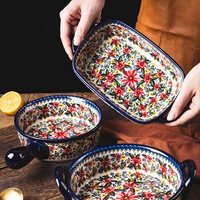 new ceramic bowls polish style bakeware baking binaural bowl with handle tableware salad dessert steak pasta plate