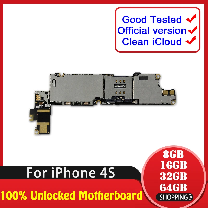 8 ГБ 16 ГБ 32 ГБ 64 ГБ для iphone 4S материнская плата с полной разблокировкой, нет iCloud для iphone 4S логическая плата с системой IOS, хорошо протестирована