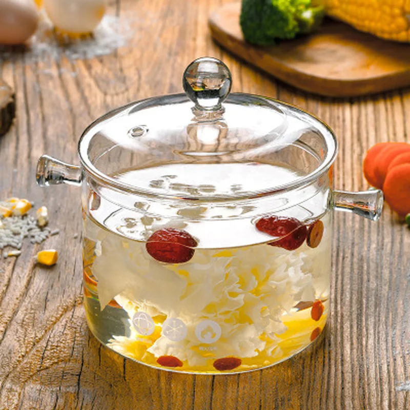 Кухонная посуда бытовая прозрачная стеклянная суповая кастрюля 1500 мл