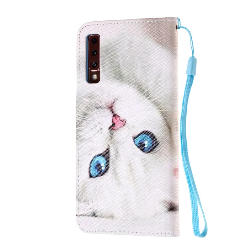 Кожаный чехол COOLY Cat для Samsung Galaxy A7 2018 A8 A6 A6S задняя крышка на A3 A5 2017 кошелек флип