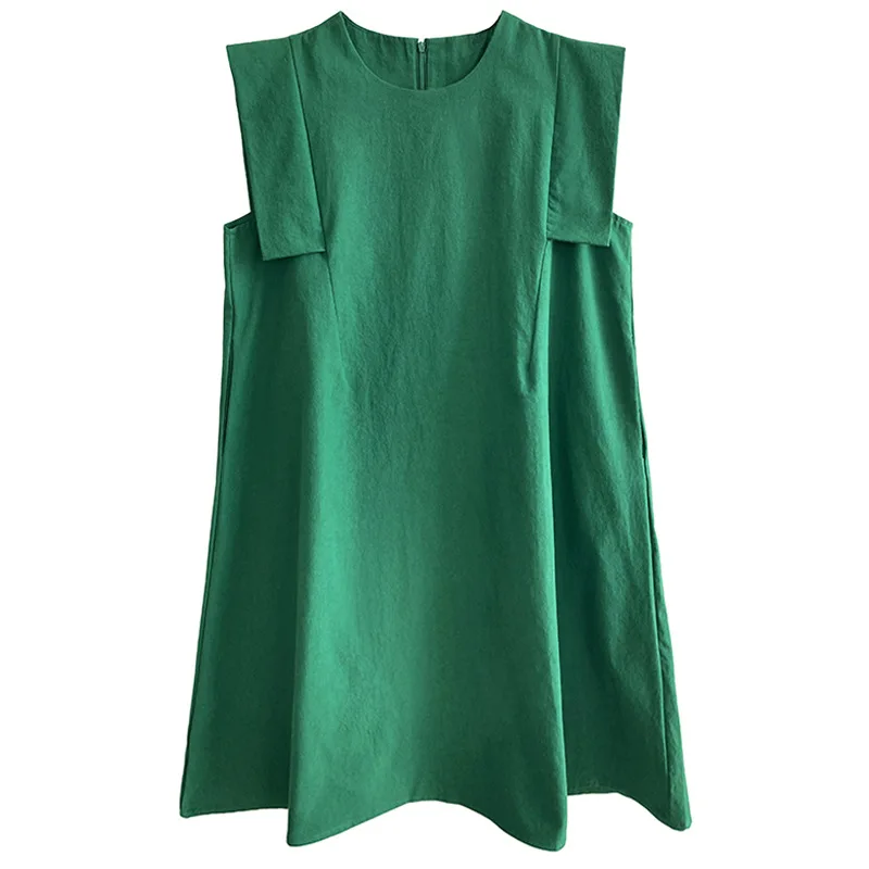 

FOLOBE Summer New Fashion Green Loose Dress Women O-neck Mini Dresses Plus Size Oversize vestidos mujer