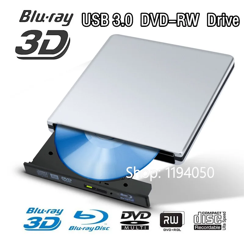 Алюминиевый Blu Ray привод Ультратонкий Внешний USB 3 0 горелка BD RE CD/DVD может