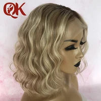 queenking hair lace front wig 180 lemi color bob wig ombre free part preplucked brazilian human remy hair