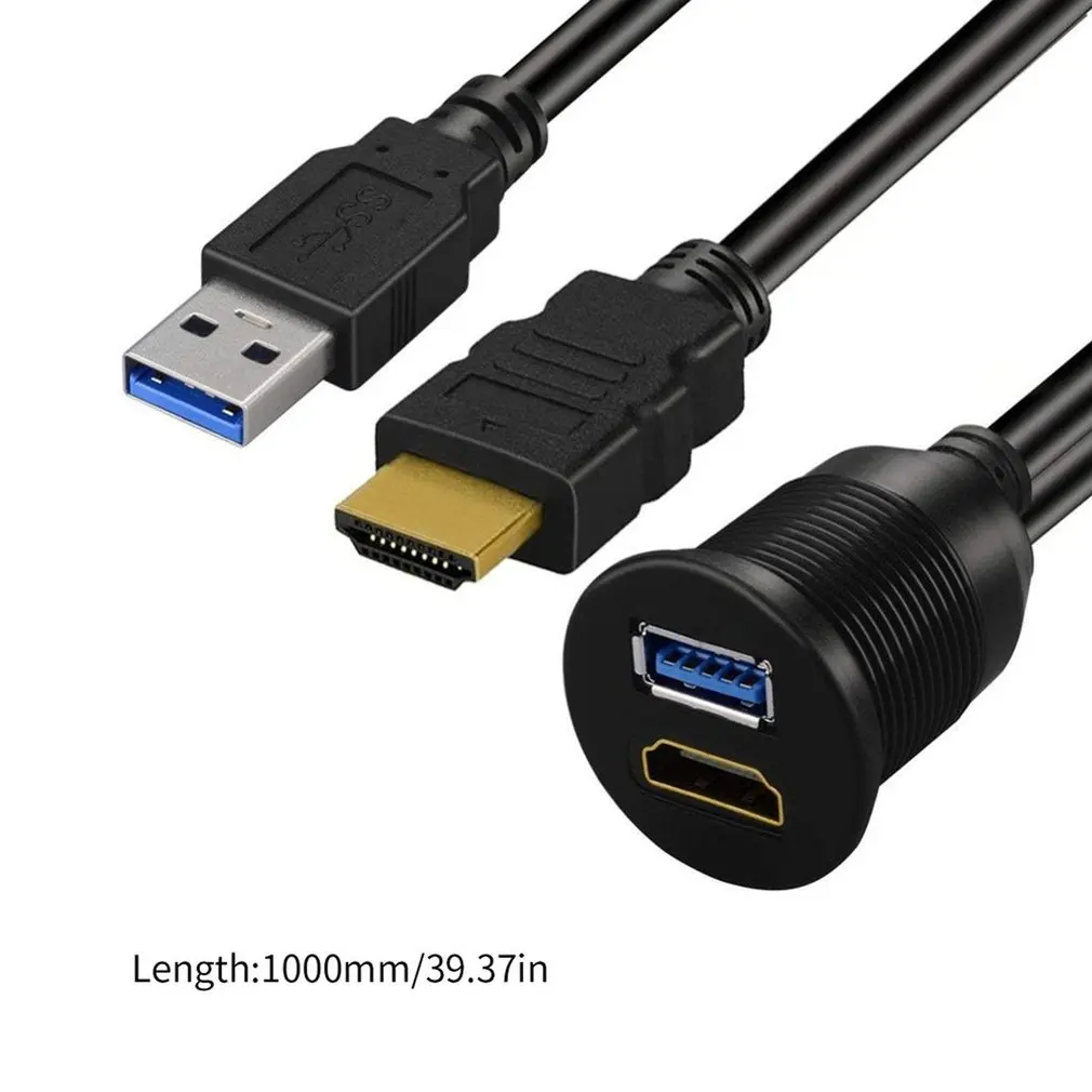 

USB 3.0 & HDMI to HDMI + USB3.0 AUX Extension Dash Panel Waterproof Car Flush Mount Cable for Car Boat and Motorcycle - 3ft 204