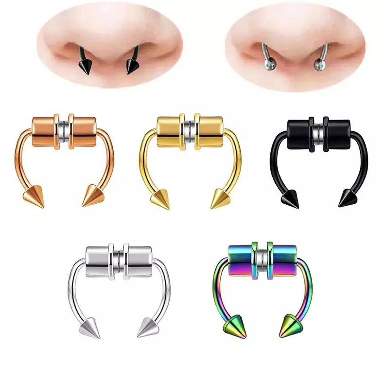 

2021 Fake Piercing Nose Ring Alloy Nose Piercing Hoop Septum Rings For Women Body Jewelry Gifts Fashion Magnetic Fake Piercing
