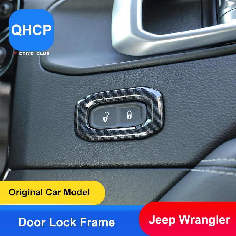 

QHCP Door Lock Button Cover ABS Door Lock Open Button Frame Sticker Trims Carbon Fiber Style 2Pcs For Jeep Wrangler JL 2018 2019