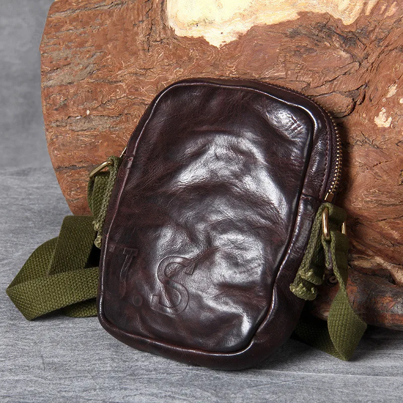 PNDME fashion vintage genuine leather men's small chest bag casual high quality soft cowhide mini messenger bag luxury phone bag