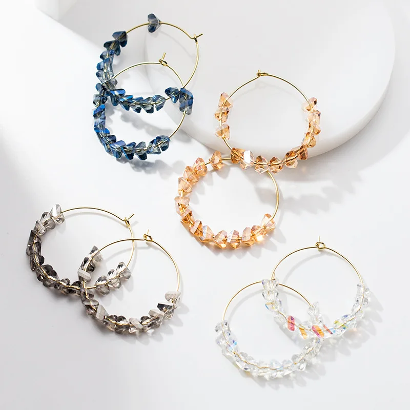 Новый модный с хрустальными бусинами большой круг обруч серьги 925 серебро для