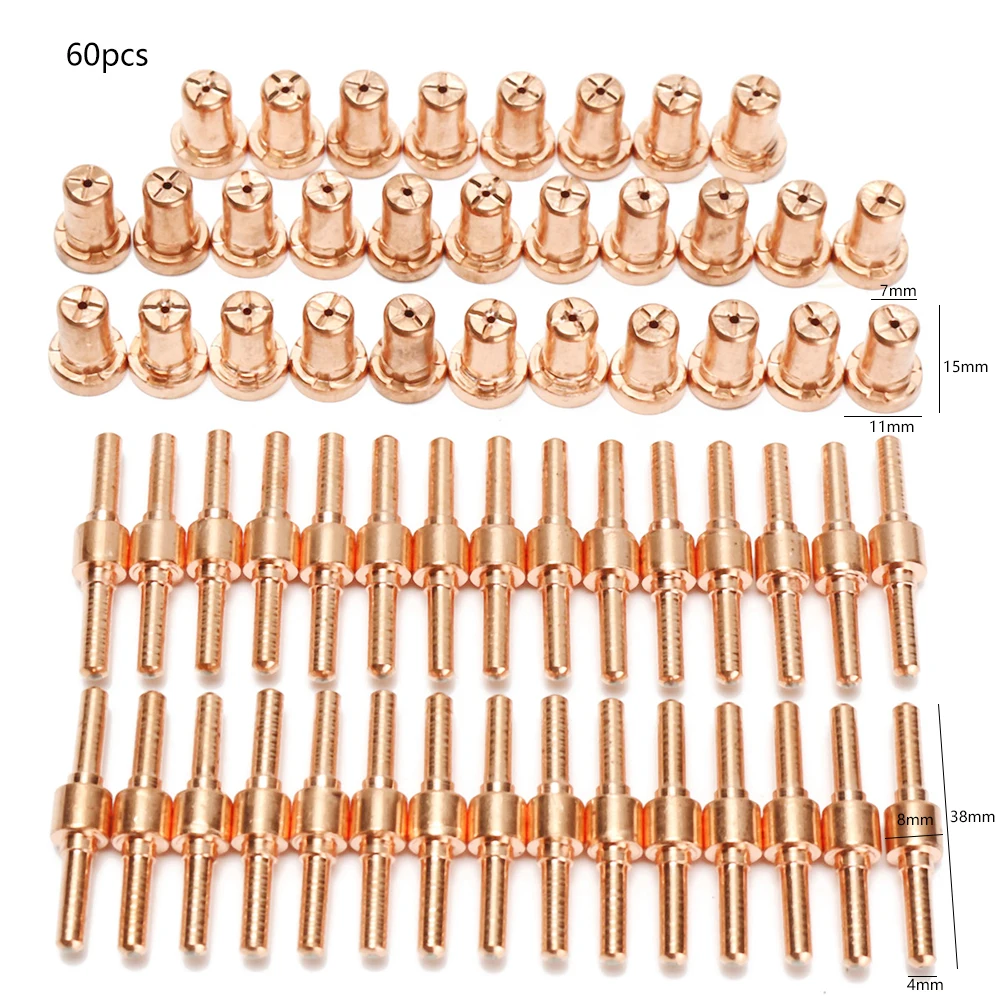 

60pcs Plasma Cutter Tip Electrodes & Nozzles Kit Red Copper Extended Long Tips Electrodes for PT31 LG40 40A Cutting Torch