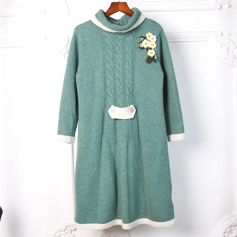 

Spring Autumn Women's High Quality 82% Wool knitted Hot Fashion soft warm women dress C662