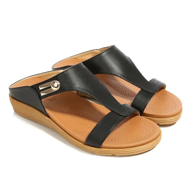 

Metal Wedge Wedge Slipper Flat Roman Woman Sandal Summer Comfortable Breathable Women's Shoes