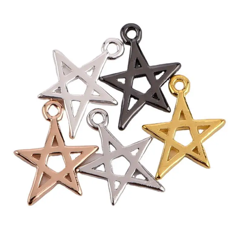 

13mm single-hole cast copper hollow five-pointed star earrings necklace pendant diy small accessory components