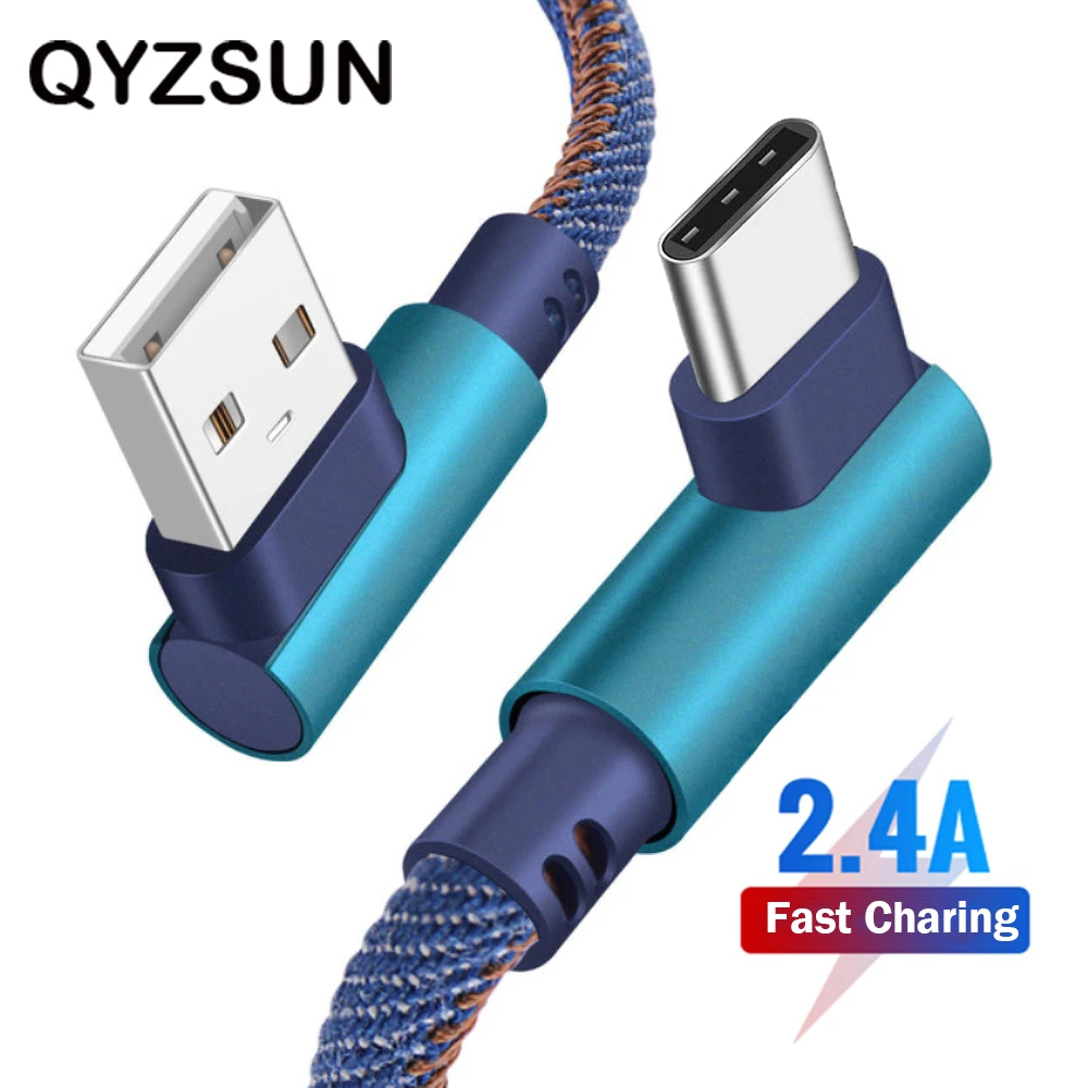 90 градусов usb type-C кабель для быстрой зарядки Micro USB samsung S10 S9 Redmi Note 8 Pro USB-C 1 м 2 шнур и