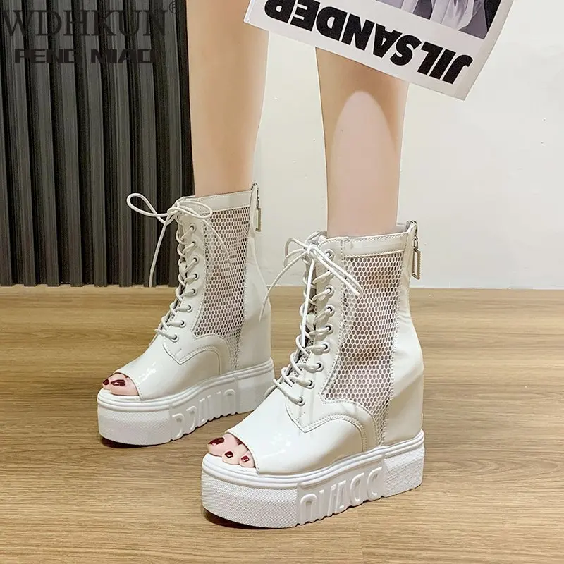 

2021 Summer New Leisure Print Roman Sandals High-heeled Mixed Color Cross-strap Women's Shoes 12cm High-heeled Wedge Sandals