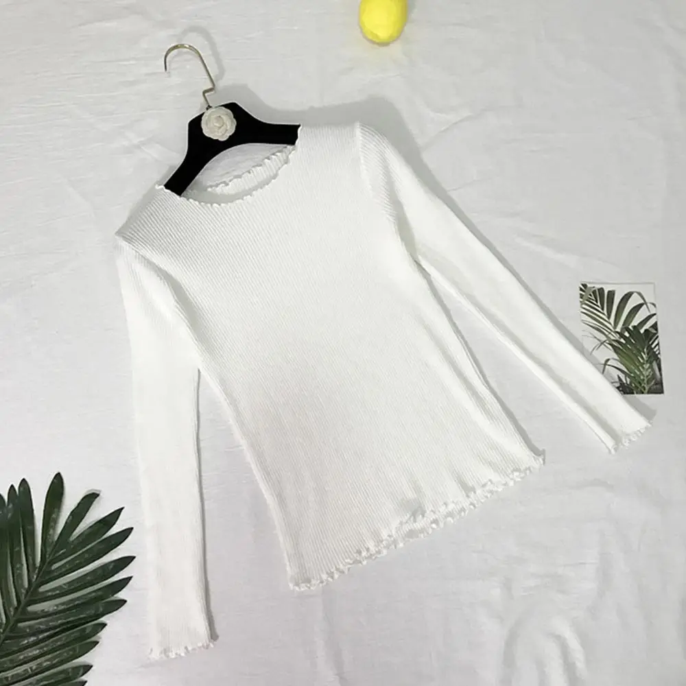 Повседневный зимний базовый свитер с волнистыми краями женский тонкий пуловер