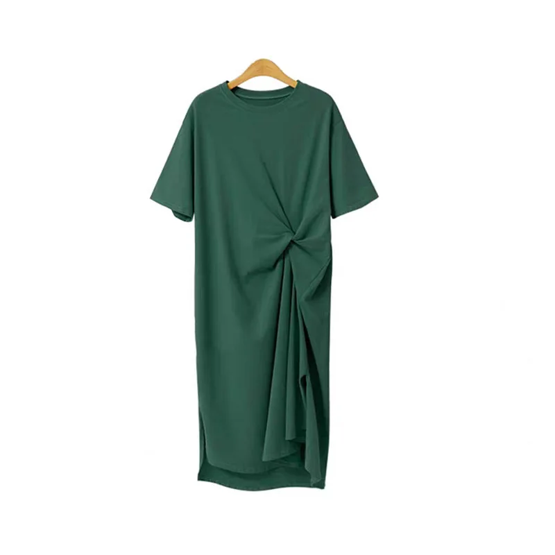 

Ins Medium Length Dress Women's Cotton Loose Casual Split Short Sleeve Over Knee Lazy Long Dresses For Women Plus Size