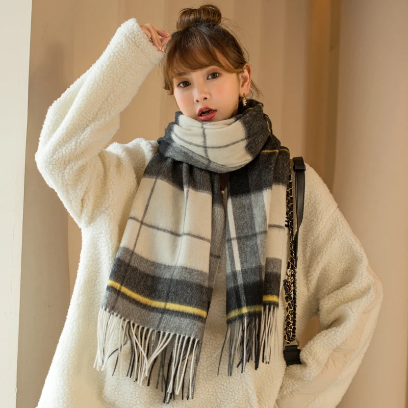 100% Wool Winter&ampAutumn Scarves for Women 2021 Classic Plaid Style Fashion Pashmina Wraps and Shawls Ladies Outdoor Warm Scarf |
