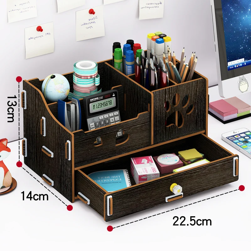 Creative pen container storage box small lattice office desktop shelf students home personality simple pen organizer - Цвет: A-black