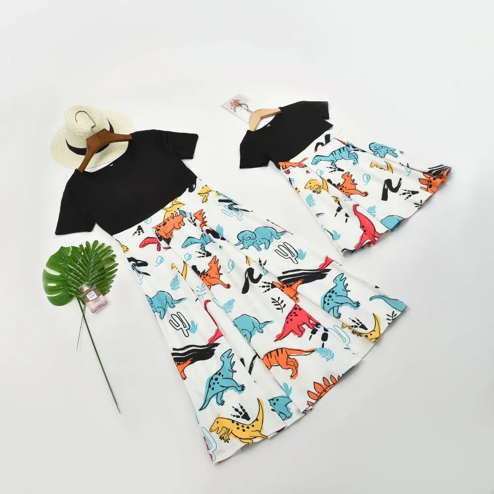 Женское платье с принтом динозавра семейный образ подходящие наряды одежда для