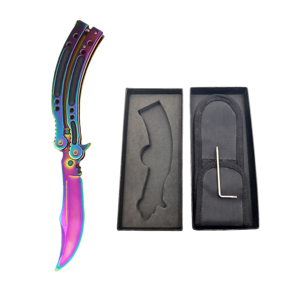 Rainbow Swayboo CS GO керамбит складной нож бабочка отвертка бабочка в ящик для ножей тренировочный футляр для ножей инструмент для практики без края - Цвет: Rainbow
