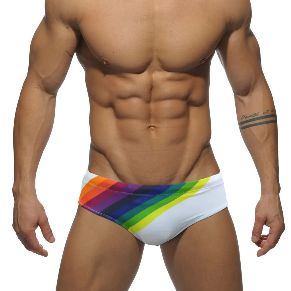 Sexy Rainbow Stripes Swimsuit Men Swimwear Swim Briefs Bikini Trunks Shorts Underwear Male Beach Surf Bath Suit Wear Panties