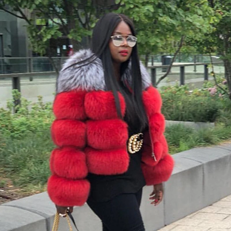 Fashion Short Natural Fox Fur Coats For Women Thick Warm Silver fox Stitching Blue Fox Fur Jacket Genuine Trendy Fur Coat 2022