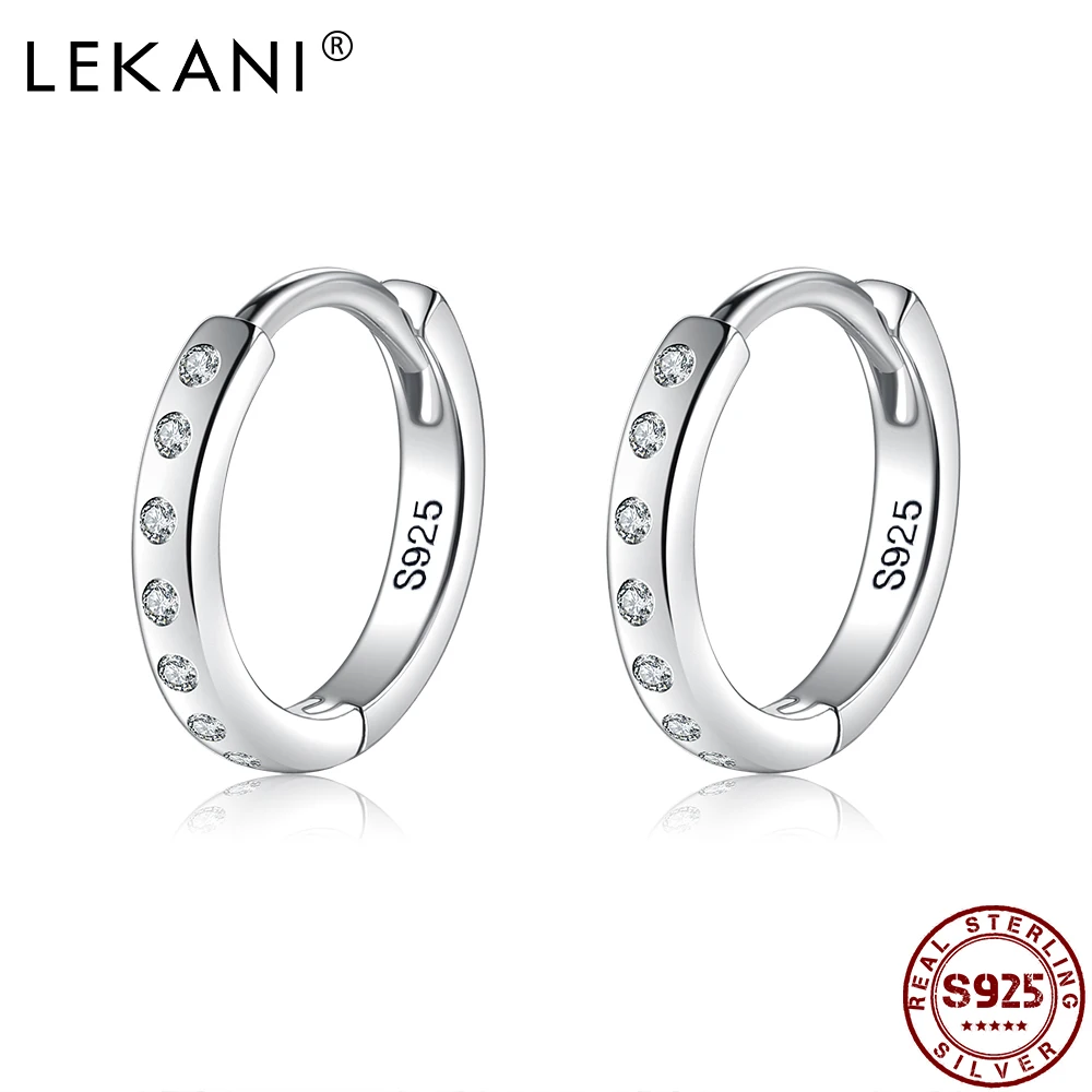 

LEKANI Hoop Earrings For Women Real 925 Sterling Silver Minimalist 5A Cubic Zirconia Circle Small Earring Korean Jewelry Gift