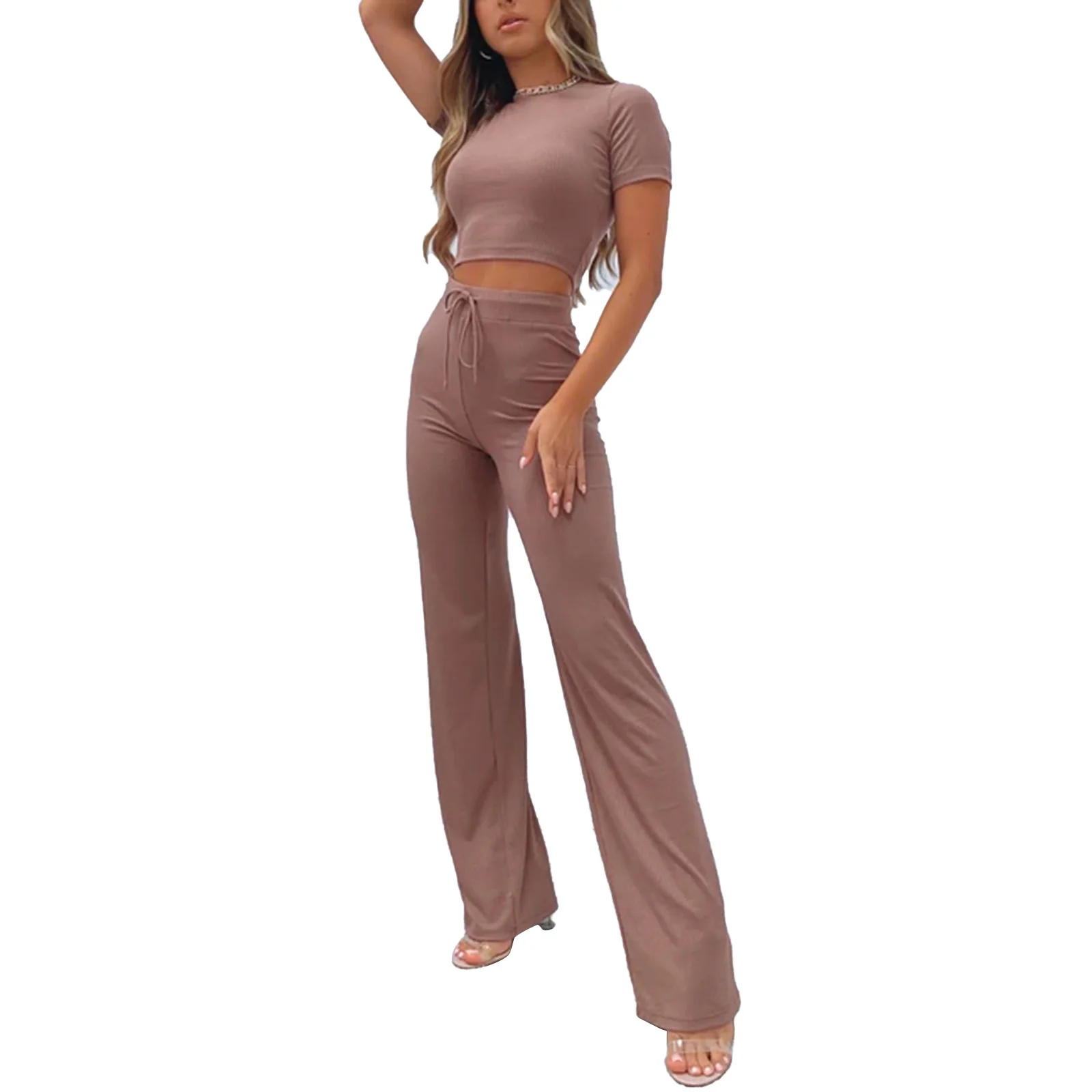 

Autumn Spring Wonmen Trousers, Solid Color High Waist Straight-Leg Pants with Drawstring for Ladies , S/M/L/XL