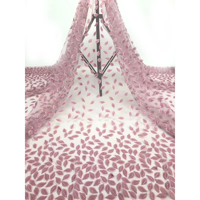 Кружевная ткань 2020 высокого качества из полиэстера с вышивкой листьев, спокойная и элегантная для праздничных платьев.