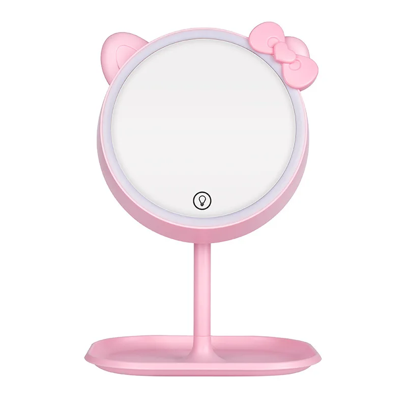 Pink Cat Makeup Mirror with Led Mirrors Standing Mirror Touch Screen Vanity Mirror Adjustable Light Desk Cosmetic Mirrors images - 6