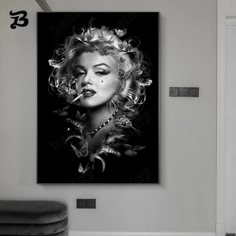 

Canvas Painting for Living Room Black and White Woman Smoking Portrait Posters Prints Sexy Girl Wall Art Pictures Home Decor